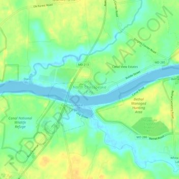 Mappa topografica North Chesapeake City, altitudine, rilievo