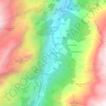Mappa topografica Gerbelle, altitudine, rilievo