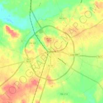 Mappa topografica Crockett, altitudine, rilievo