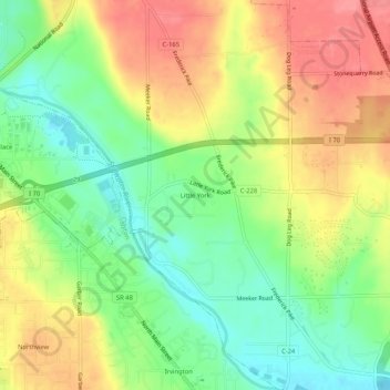 Mappa topografica Little York, altitudine, rilievo