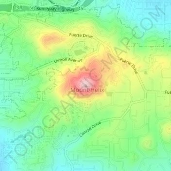 Mappa topografica Mount Helix, altitudine, rilievo
