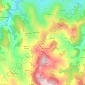 Mappa topografica Les Humberts-Bas, altitudine, rilievo