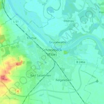 Mappa topografica Schönebeck, altitudine, rilievo