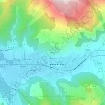 Mappa topografica Dolorès, altitudine, rilievo
