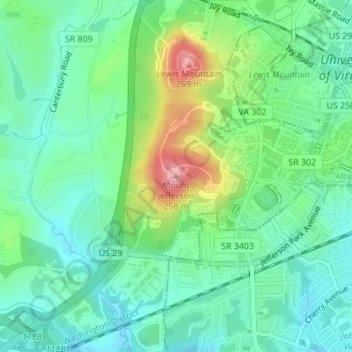 Mappa topografica Mount Jefferson, altitudine, rilievo