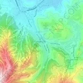 Mappa topografica Park City, altitudine, rilievo