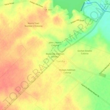 Mappa topografica Wadeside Addition Colonia, altitudine, rilievo