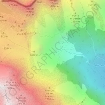 Mappa topografica Cascada del Cinca, altitudine, rilievo