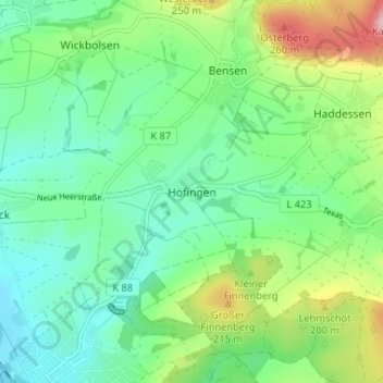 Mappa topografica Höfingen, altitudine, rilievo
