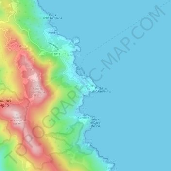 Mappa topografica Giglio Porto, altitudine, rilievo