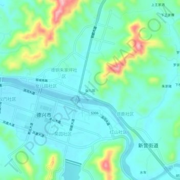 Mappa topografica 女儿田, altitudine, rilievo