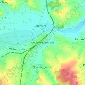 Mappa topografica Unterdeggenbach, altitudine, rilievo