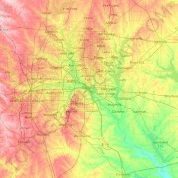 Mappa topografica Dallas County, altitudine, rilievo