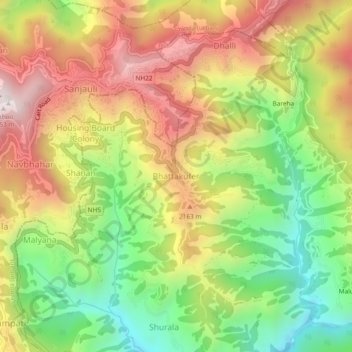 Mappa topografica Bhattakufer, altitudine, rilievo