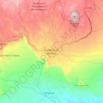 Mappa topografica Naolinco de Victoria, altitudine, rilievo