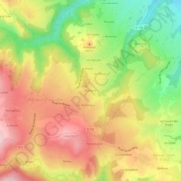 Mappa topografica Bonnaire, altitudine, rilievo