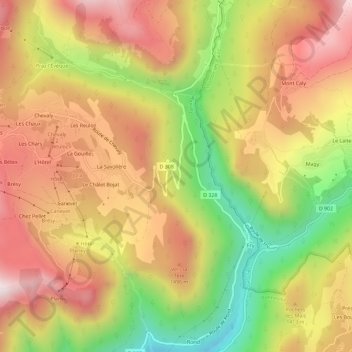 Mappa topografica Le Plan des Granges, altitudine, rilievo