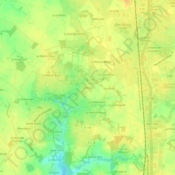 Mappa topografica L'Hersey, altitudine, rilievo