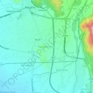 Mappa topografica Nangcamotian, altitudine, rilievo