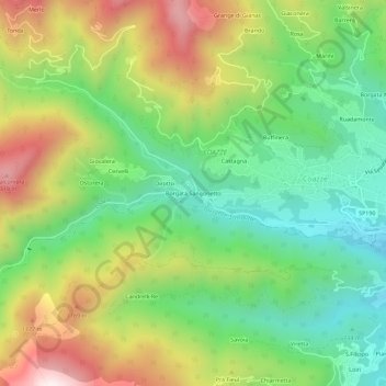 Mappa topografica Borgata Sangonetto, altitudine, rilievo