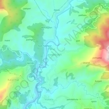 Mappa topografica Hawālbāgh, altitudine, rilievo