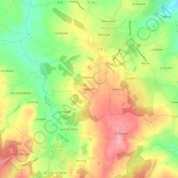 Mappa topografica Beyrand, altitudine, rilievo