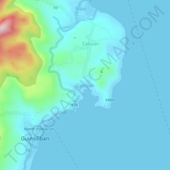 Mappa topografica Cantaan, altitudine, rilievo