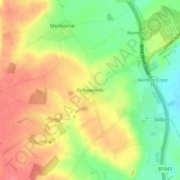 Mappa topografica Folksworth, altitudine, rilievo