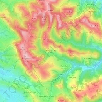 Mappa topografica La Combe del Ly, altitudine, rilievo