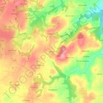 Mappa topografica Kerdrain, altitudine, rilievo