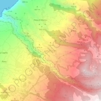 Mappa topografica Las Tricias, altitudine, rilievo