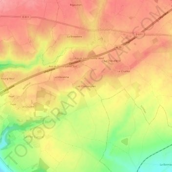 Mappa topografica Les Chasseignes, altitudine, rilievo