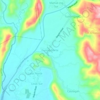 Mappa topografica Gusing Norte, altitudine, rilievo