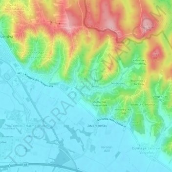 Mappa topografica Čentiba / Csente, altitudine, rilievo