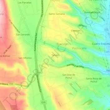 Mappa topografica Tañaló, altitudine, rilievo