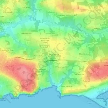 Mappa topografica Saint-Guenole, altitudine, rilievo