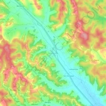 Mappa topografica Serravalle, altitudine, rilievo