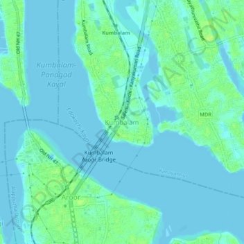 Mappa topografica Kumbalam, altitudine, rilievo