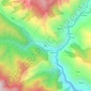 Mappa topografica Jilli, altitudine, rilievo