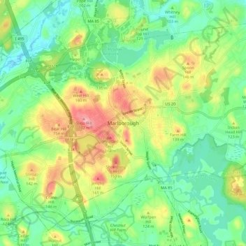 Mappa topografica Marlborough, altitudine, rilievo