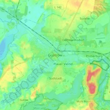 Mappa topografica Güstrow, altitudine, rilievo