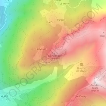 Mappa topografica La Palange, altitudine, rilievo