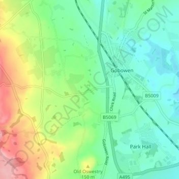 Mappa topografica Lower Hengoed, altitudine, rilievo