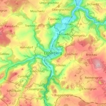 Mappa topografica Elsterberg, altitudine, rilievo