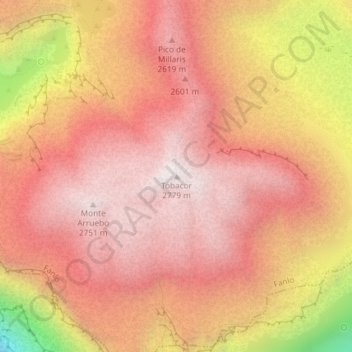 Mappa topografica Tobacor, altitudine, rilievo