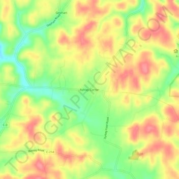 Mappa topografica Ashley Corner, altitudine, rilievo