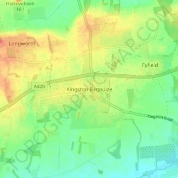 Mappa topografica Kingston Bagpuize, altitudine, rilievo