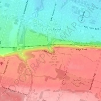 Mappa topografica Devil's Punch Bowl, altitudine, rilievo