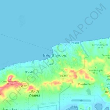 Mappa topografica Isabel Segunda, altitudine, rilievo