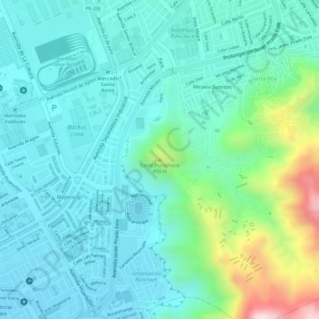 Mappa topografica Cerro Puruchuco, altitudine, rilievo